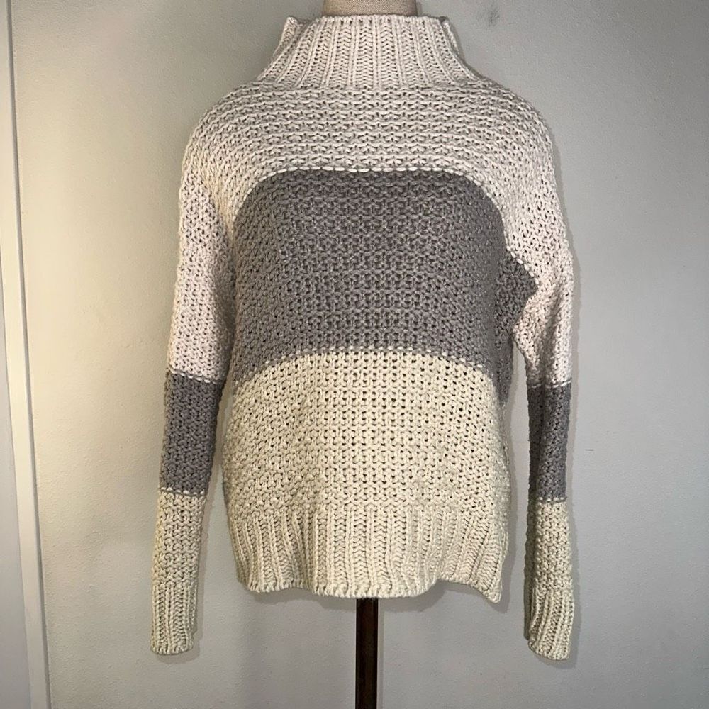 RD Style Women’s Colorblock Chunky Knit Mock Neck Sweater Cozy Modern Minimalist